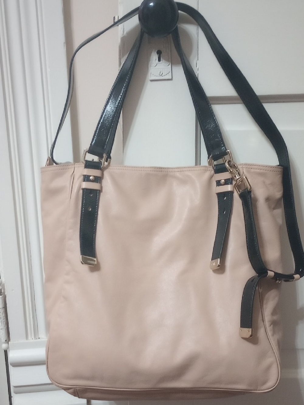 Cole Haan Large Soft Leather Shoulder Bag with Black Adjustable Buckle Straps